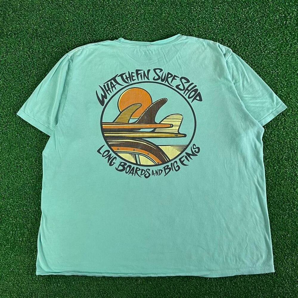 WTF What The Fin Surf Shop Longboards and Big Fins Graphic Tshirt Size XL